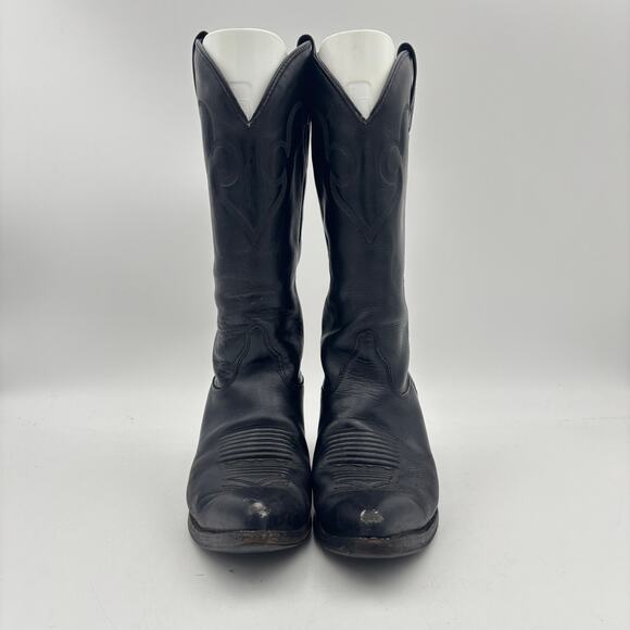 J. Chisholm Smooth Black Leather Western Boots Women's 7M Y2K Boho Vintage - Picture 2 of 16